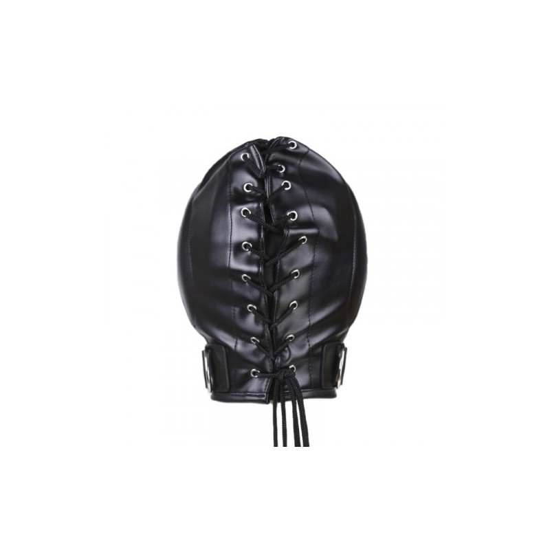 Bdsm Leather Hood with Sponge Earmuffs and mouth eyes zippers