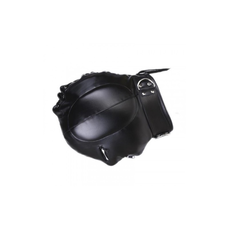 Bdsm Leather Hood with Sponge Earmuffs and mouth eyes zippers