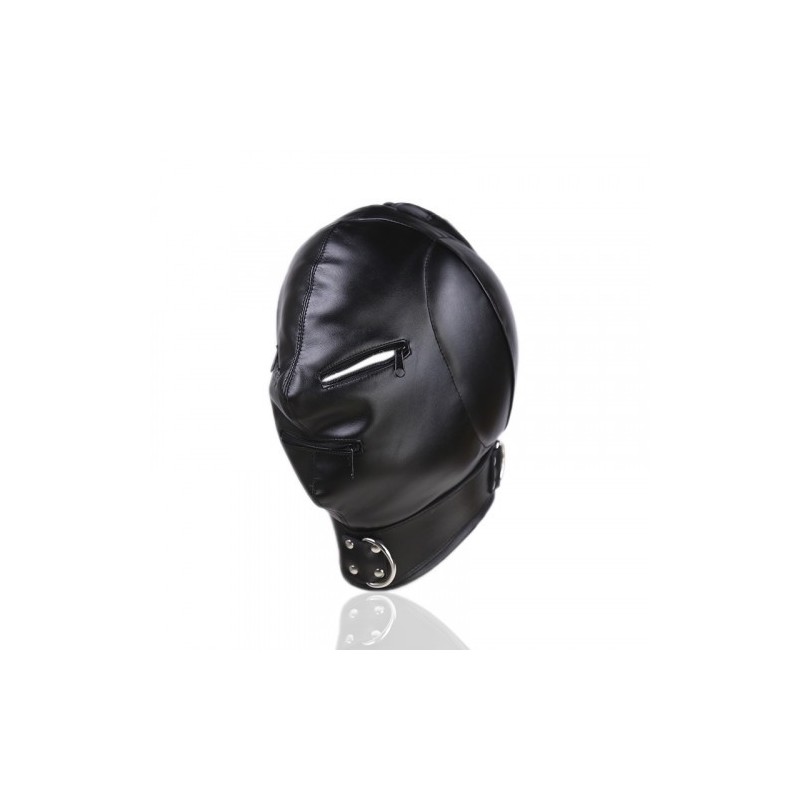 Bdsm Leather Hood with Sponge Earmuffs and mouth eyes zippers