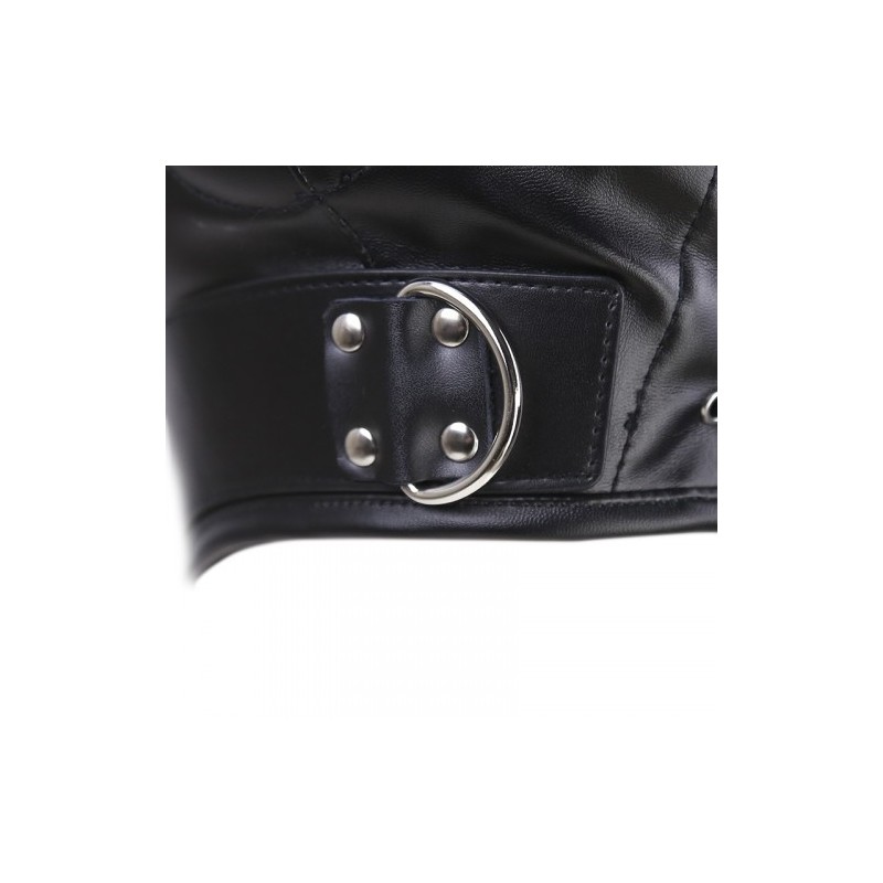 Bdsm Leather Hood with Sponge Earmuffs and mouth eyes zippers