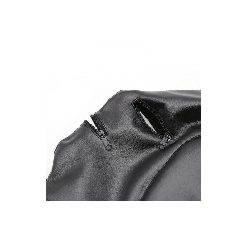 Bdsm Leather Hood with Sponge Earmuffs and mouth eyes zippers
