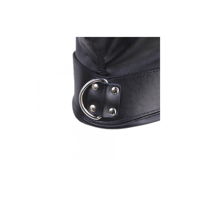 Bdsm Leather Hood with Sponge Earmuffs and mouth eyes zippers