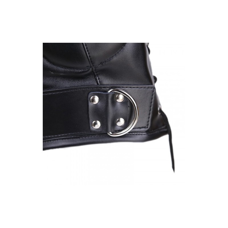 Bdsm Leather Hood with Sponge Earmuffs and mouth eyes zippers