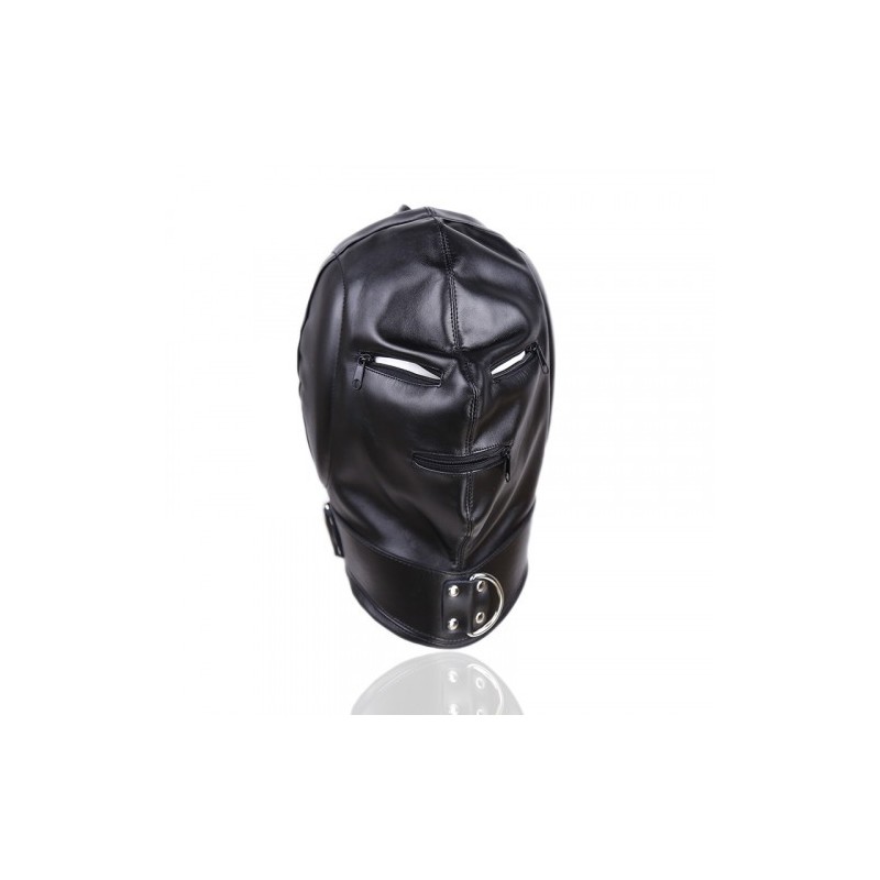 Bdsm Leather Hood with Sponge Earmuffs and mouth eyes zippers