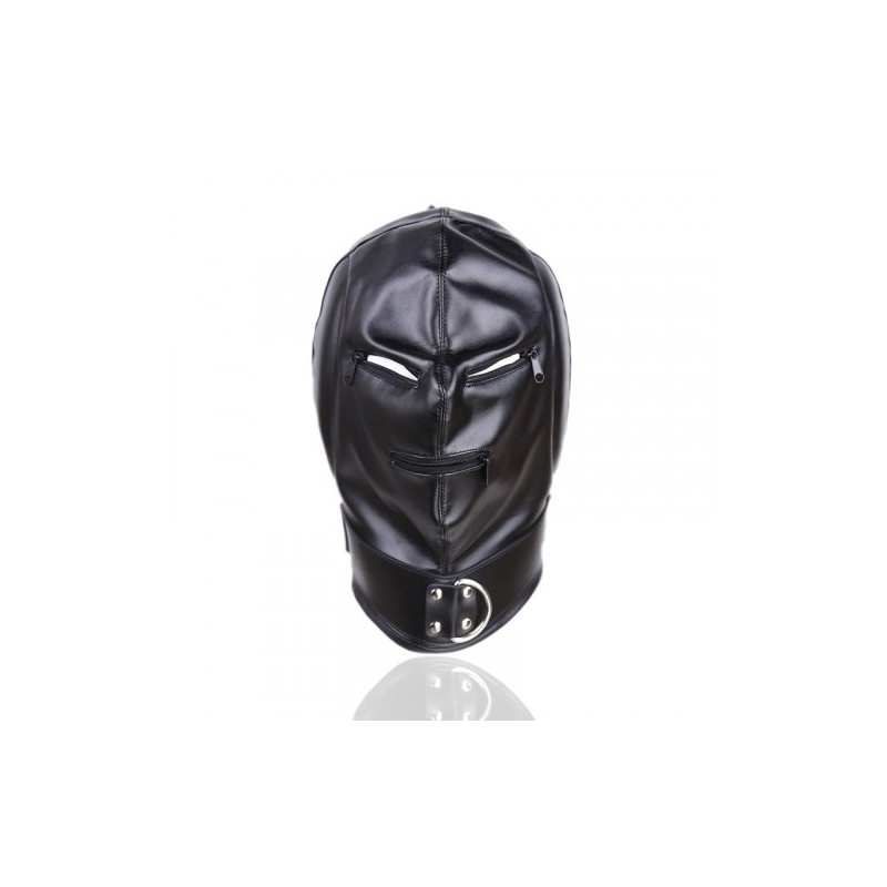 Bdsm Leather Hood with Sponge Earmuffs and mouth eyes zippers