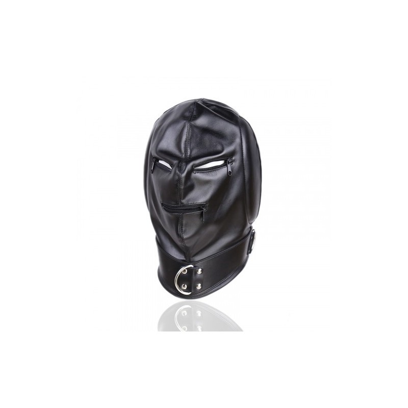 Bdsm Leather Hood with Sponge Earmuffs and mouth eyes zippers