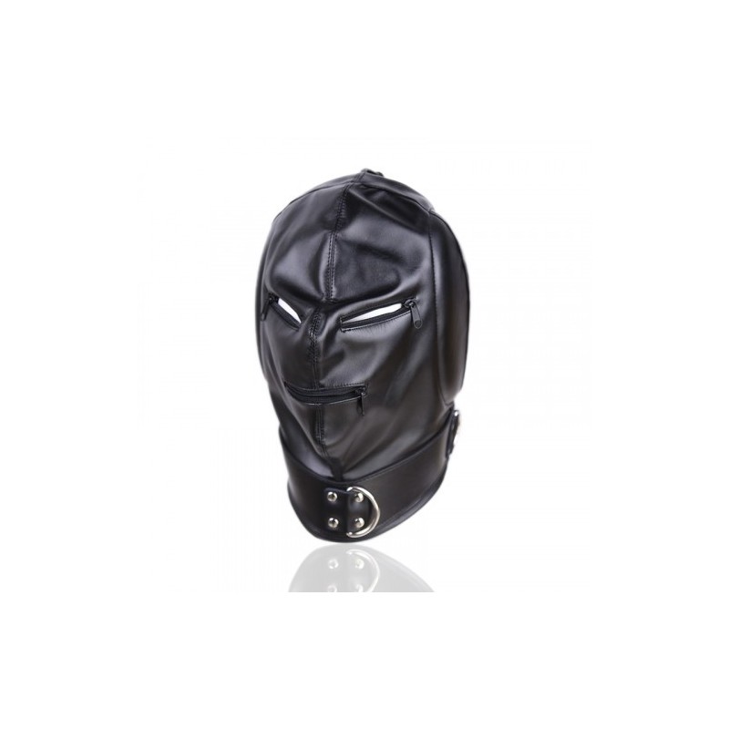 Bdsm Leather Hood with Sponge Earmuffs and mouth eyes zippers