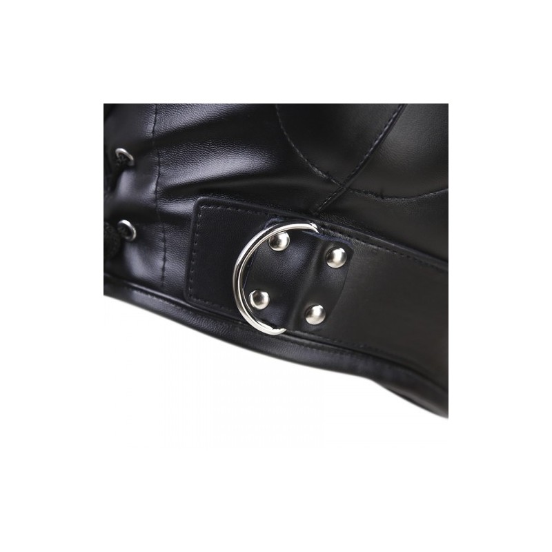 Bdsm Leather Hood with Sponge Earmuffs and mouth eyes zippers