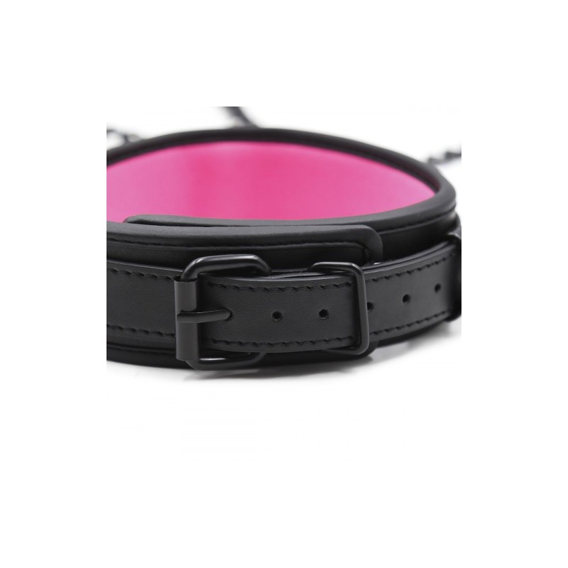 Δερμάτινο Κολάρο λαιμού ΜΑΥΡΟ-ΡΟΖ με αποσπώμενη αλυσίδα λουρί