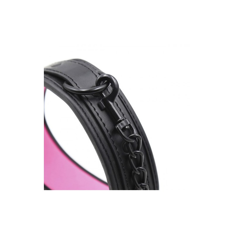 Δερμάτινο Κολάρο λαιμού ΜΑΥΡΟ-ΡΟΖ με αποσπώμενη αλυσίδα λουρί