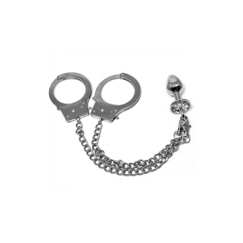 Μεταλλίκες χειροπέδες συνδυασμός με μεταλλική σφήνα πρωκτού