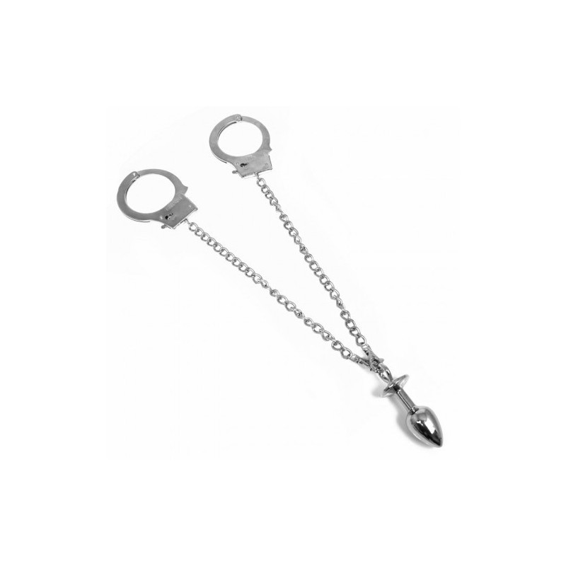 Μεταλλίκες χειροπέδες συνδυασμός με μεταλλική σφήνα πρωκτού