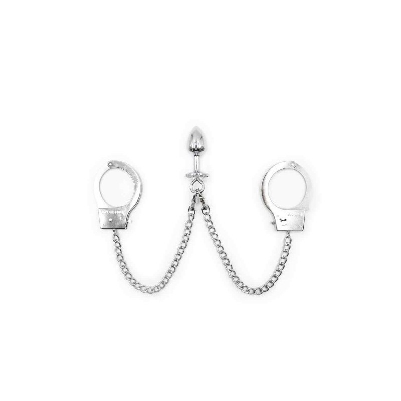 Μεταλλίκες χειροπέδες συνδυασμός με μεταλλική σφήνα πρωκτού