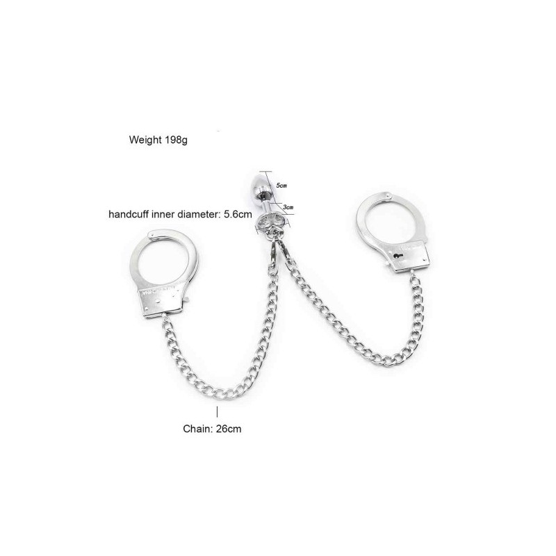 Μεταλλίκες χειροπέδες συνδυασμός με μεταλλική σφήνα πρωκτού