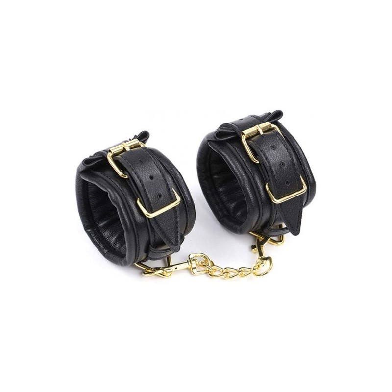 Μαύρα δερμάτινα φετίχ ΔΕΣΜΑ περιρισμού ΑΣΤΡΑΓΑΛΩΝ με χρυσή αλυσίδα