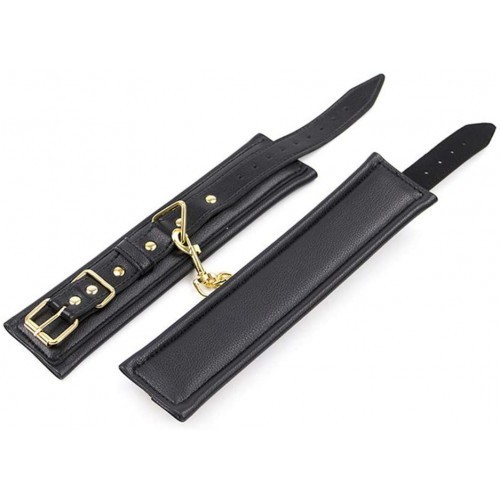 Μαύρα δερμάτινα φετίχ ΔΕΣΜΑ περιρισμού ΑΣΤΡΑΓΑΛΩΝ με χρυσή αλυσίδα