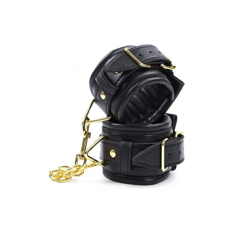 Μαύρα δερμάτινα φετίχ ΔΕΣΜΑ περιρισμού ΑΣΤΡΑΓΑΛΩΝ με χρυσή αλυσίδα