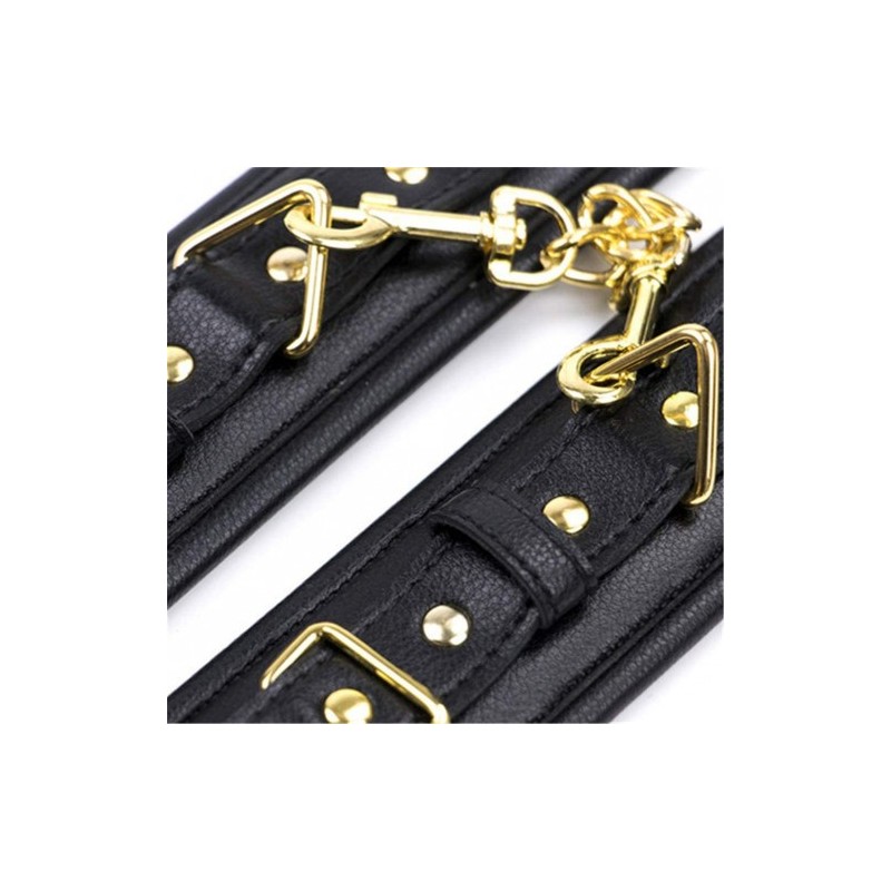 Μαύρα δερμάτινα φετίχ ΔΕΣΜΑ περιρισμού ΑΣΤΡΑΓΑΛΩΝ με χρυσή αλυσίδα