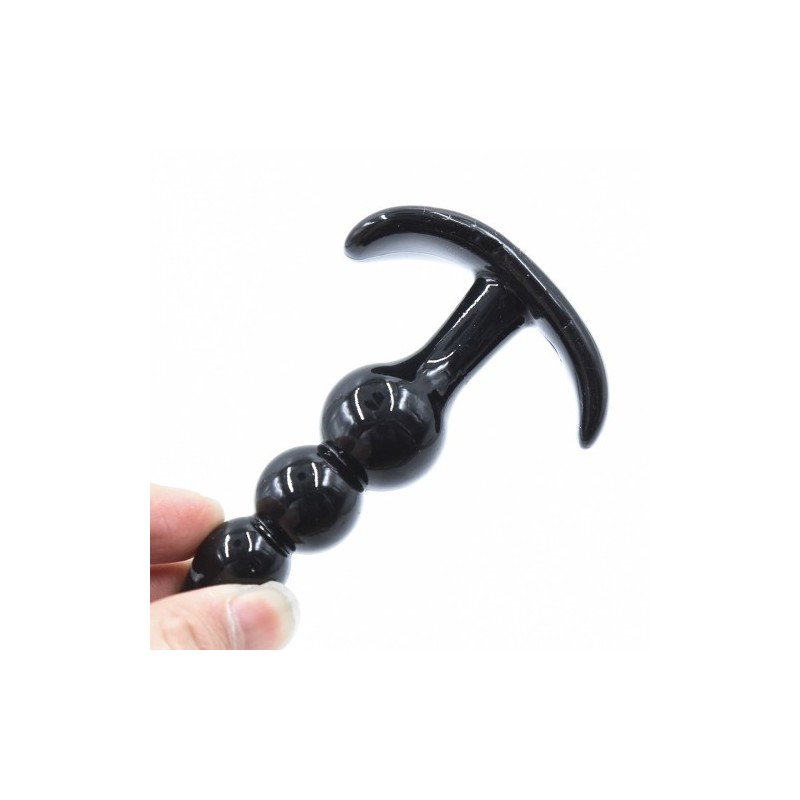 Μικρή Μαύρη πρωκτική σφήνα με τριπλή μπίλια για αρχάριους Naughty Toys 9 εκ