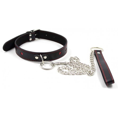 Leather Neck Collar with Metal Leash Chain