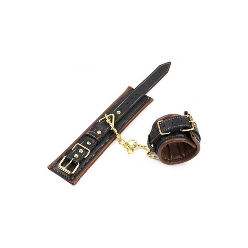 Καφέ Μαύρα δερμάτινα ΔΕΣΜΑ ΑΣΤΡΑΓΑΛΩΝ με χρυσή αλυσίδα