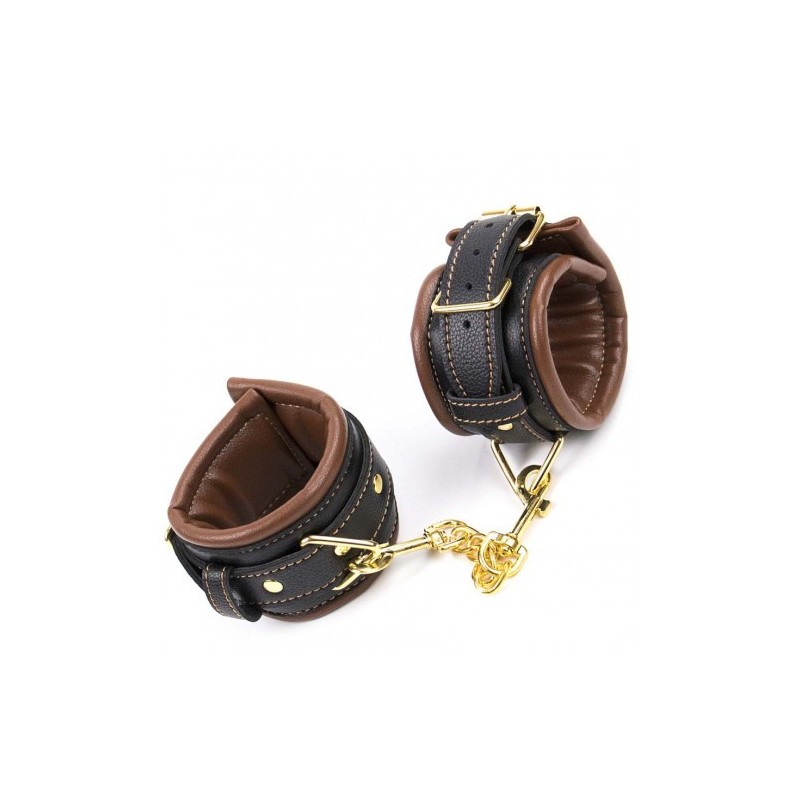 Καφέ Μαύρο δερμάτινες ρυθμιζόμενες χειροπέδες με χρυσή αλυσίδα