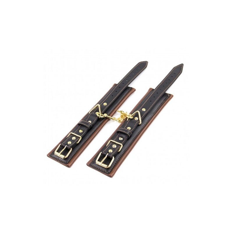 Καφέ Μαύρο δερμάτινες ρυθμιζόμενες χειροπέδες με χρυσή αλυσίδα