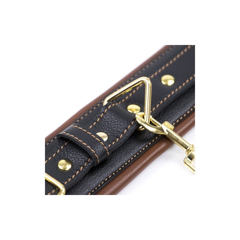 Καφέ Μαύρο δερμάτινες ρυθμιζόμενες χειροπέδες με χρυσή αλυσίδα