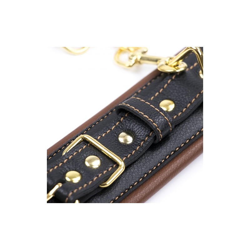 Καφέ Μαύρο δερμάτινες ρυθμιζόμενες χειροπέδες με χρυσή αλυσίδα