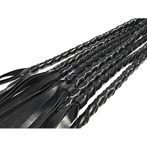 Μαύρο πλεκτό χειροποίητο δερμάτινο Μαστίγιο με λουριά 75 εκ