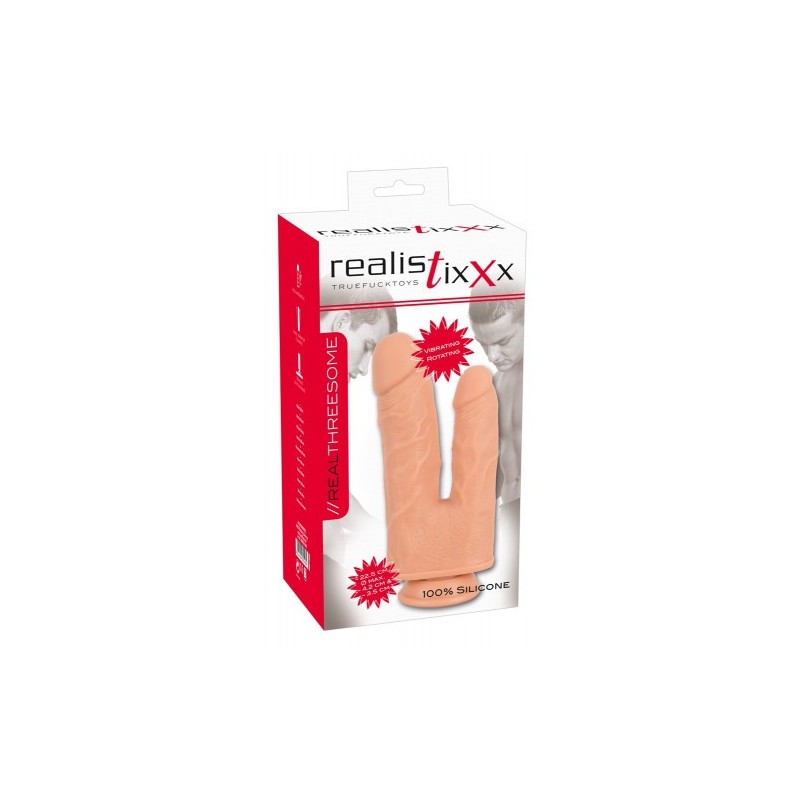 Ρεαλιστικός διπλός δονητής Realistixxx με βεντούζα 22 εκ