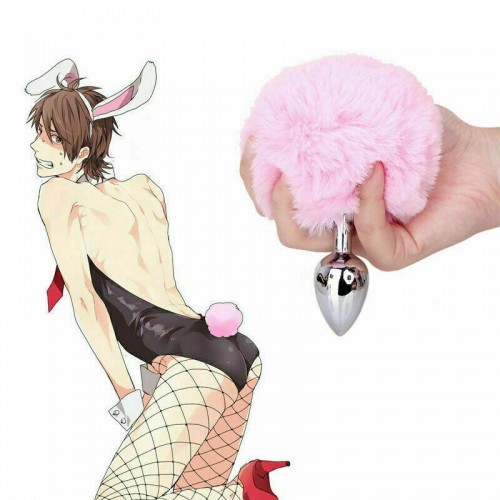 Μικρή ρόζ ουρά κουνελάκι με μεταλλική πρωκτική σφήνα