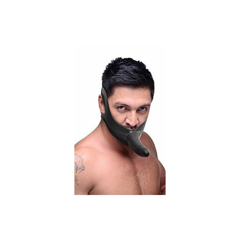 Μαύρος λάτεξ ιμάντας προσώπου με ομοίωμα πέους Accommodator