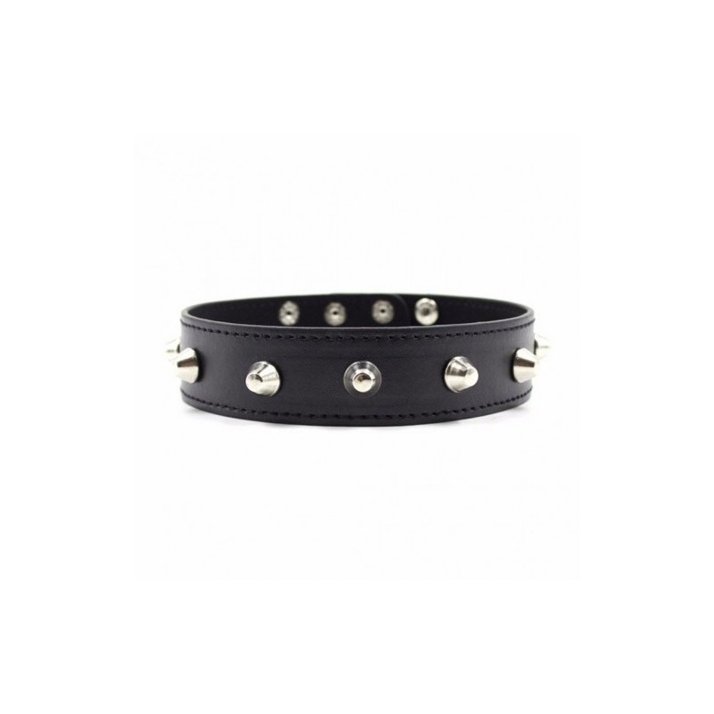 Black Faux Leather Collar with Spikes