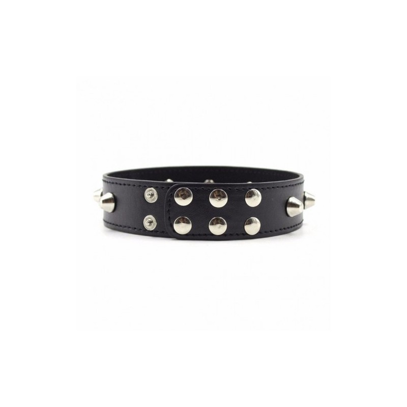 Black Faux Leather Collar with Spikes