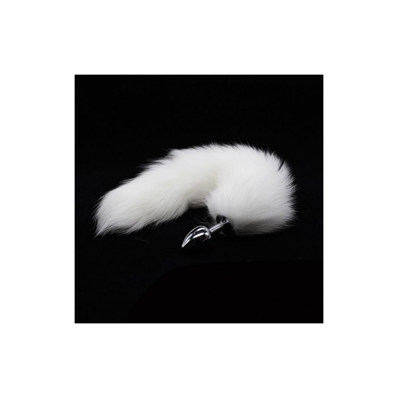 White Fox Tail Metal Butt Plug Small