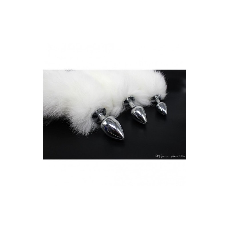 White Fox Tail Metal Butt Plug Small