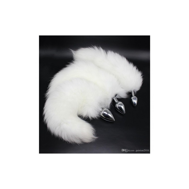 White Fox Tail Metal Butt Plug Small