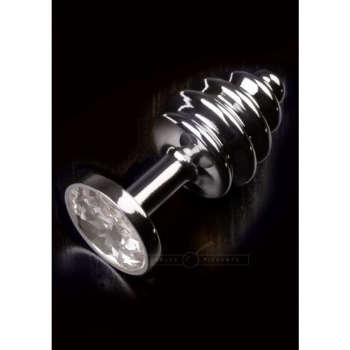 Μικρή Ελικοειδές ατσάλινη πρωκτική σφήνα Dolce Piccante με διαφανές κρυστάλλινο κόσμημα