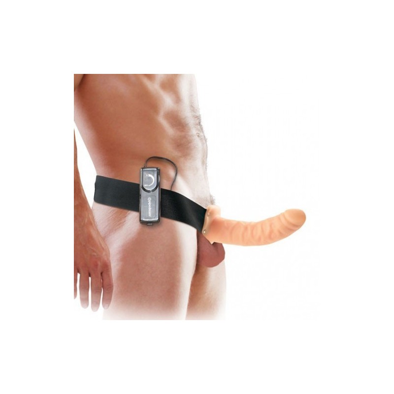 Ζωνάτο Στραπόν για άντρες με 20εκ λευκό πέος με οπή και με δόνηση