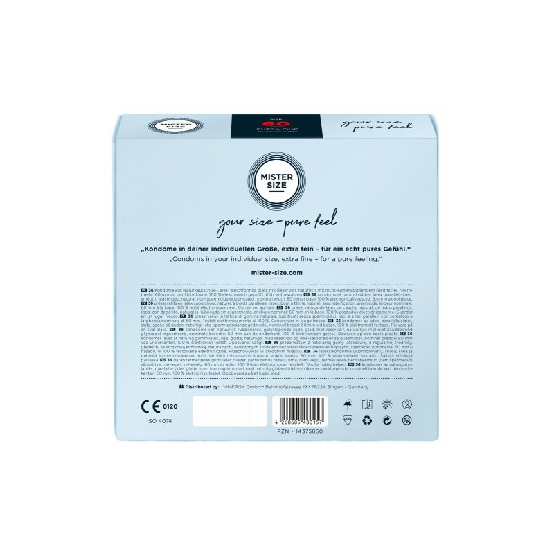 Προφυλακτικά Mister Size 60 mm 36 τεμάχια