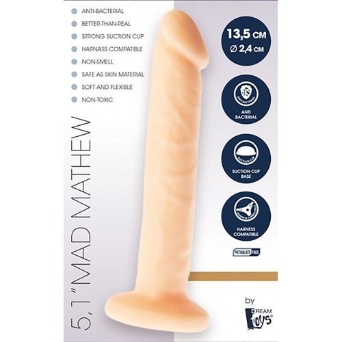 Λεπτό ομοίωμα πέους με βεντούζα Mr. Dixx Mad Mathew 13,5 x Ø 2,4 cm