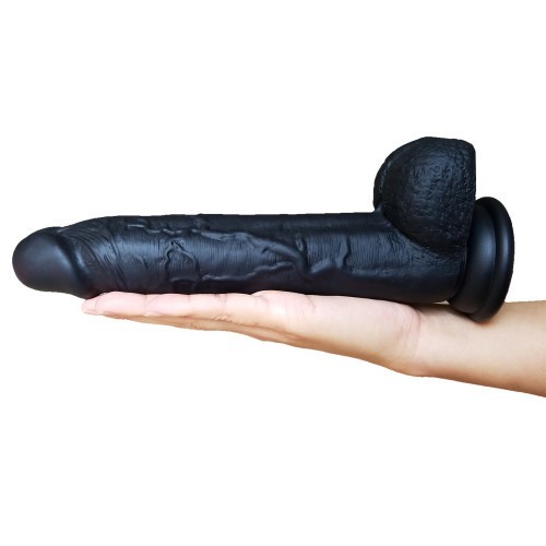 Μαύρο μεγάλο Πέος μέ όρχεις Πλάτινουμ Σιλικόνη 22 εκ