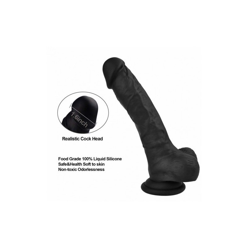 Μαύρο μεγάλο Πέος μέ όρχεις Πλάτινουμ Σιλικόνη 22 εκ