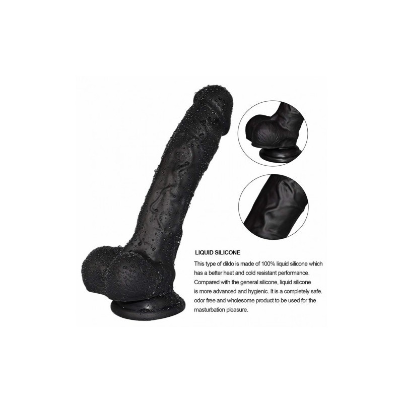 Μαύρο μεγάλο Πέος μέ όρχεις Πλάτινουμ Σιλικόνη 22 εκ