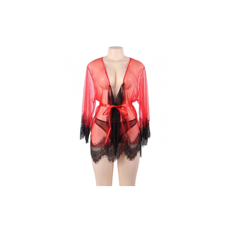 Unwrap Me Mesh Kimono with String Red