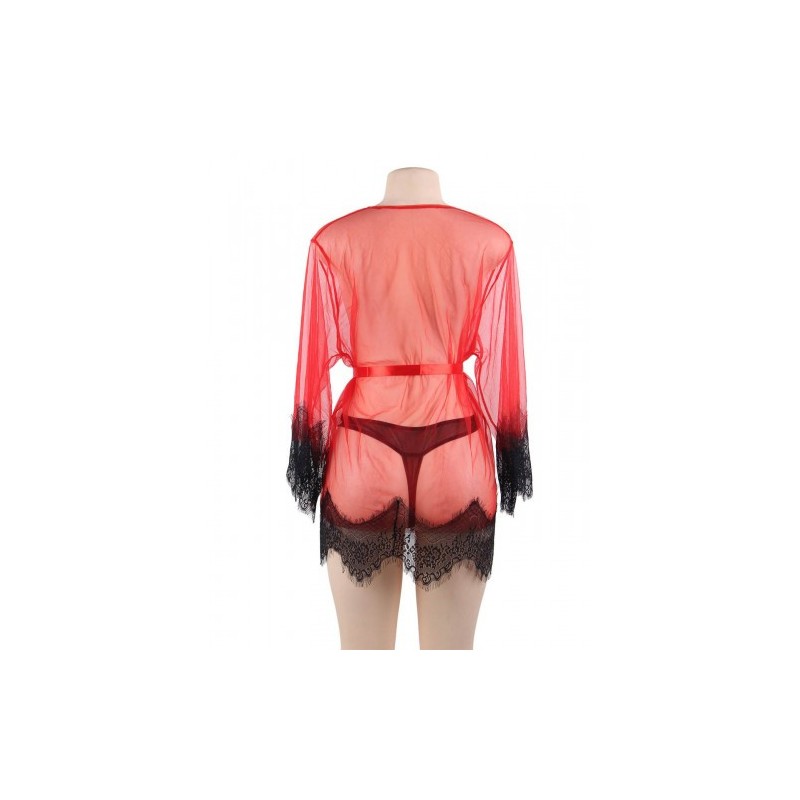 Unwrap Me Mesh Kimono with String Red