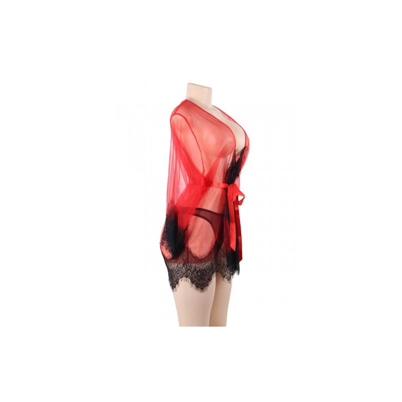 Unwrap Me Mesh Kimono with String Red