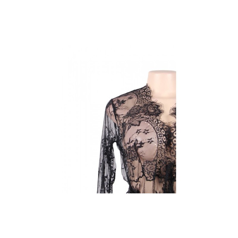 Plus Size Floral Lace Kimono with String Black