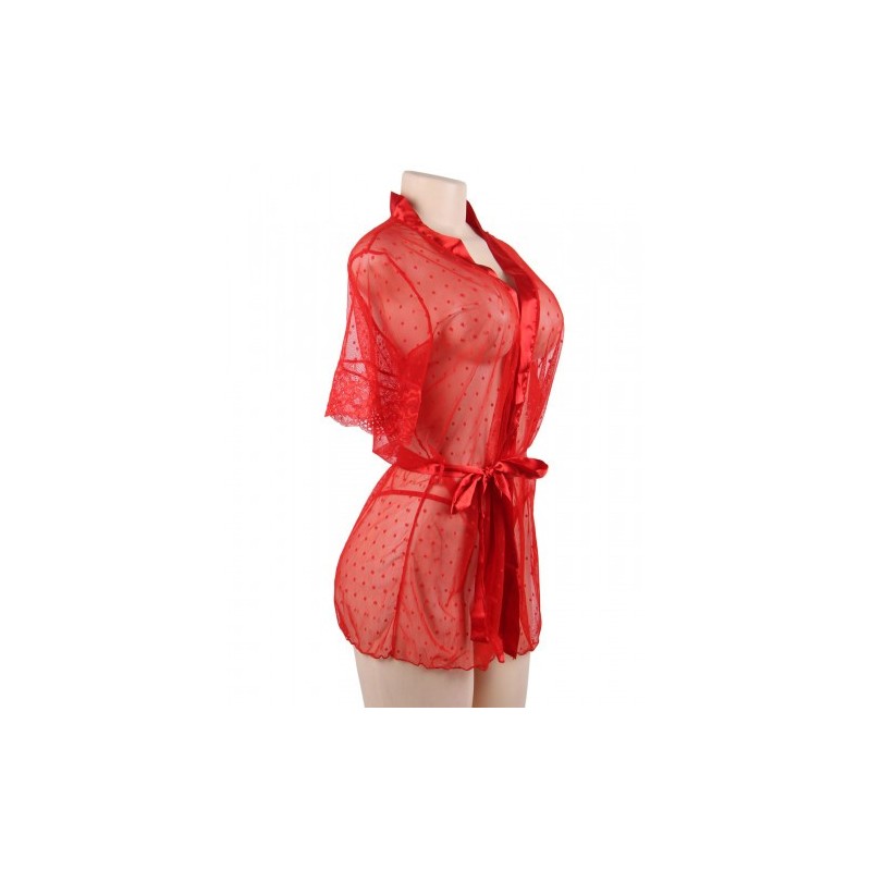 Plus Size Red Mesh Kimono with String